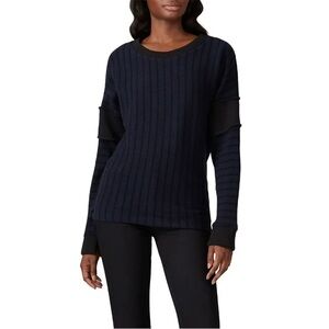 MM6 Maison Margiela Long Sleeve Striped Knit Ribbed Sweater Navy Blue